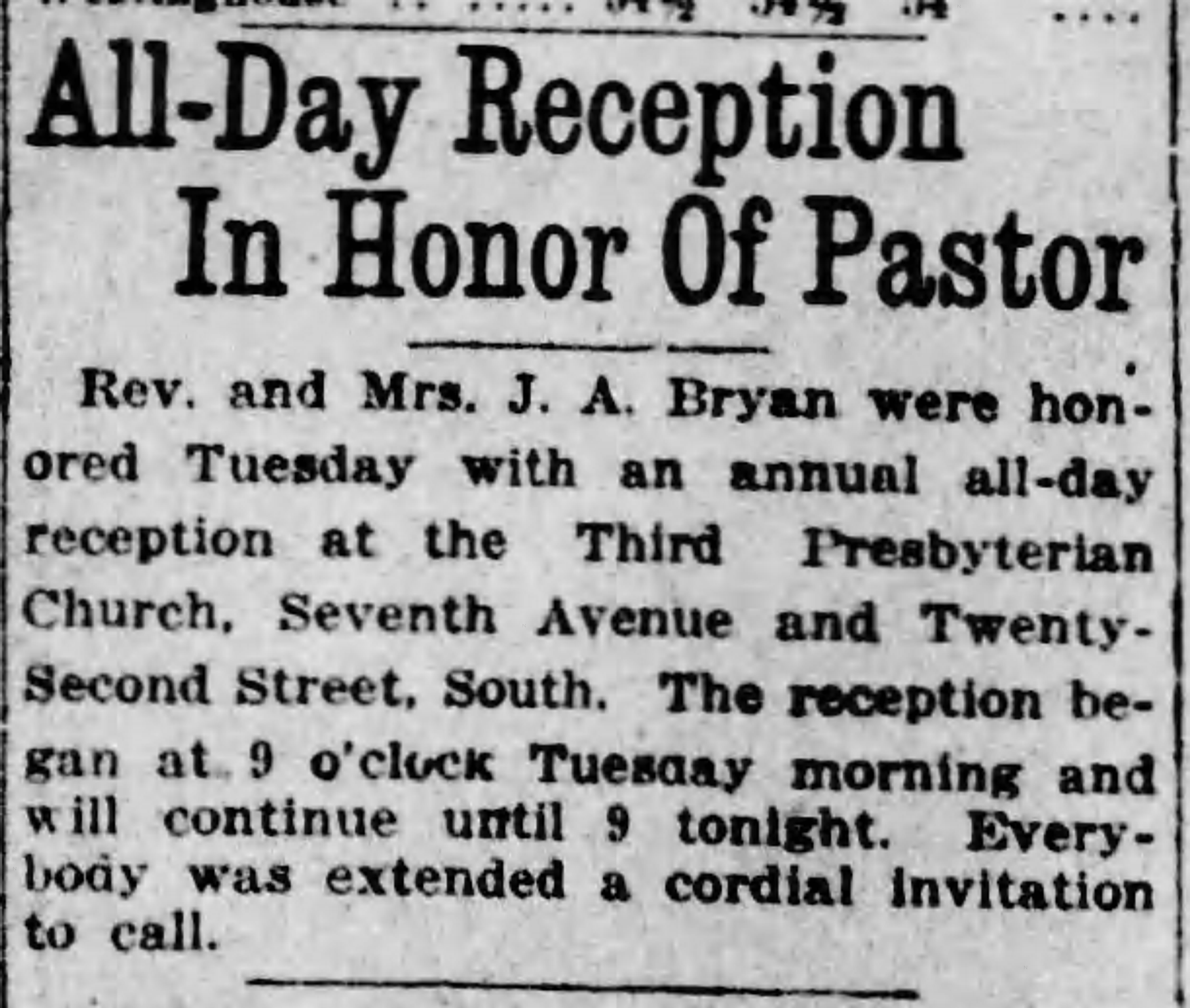 All-Day Reception In Honor of Pastor